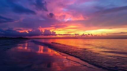 Vibrant evening sky at seaside retains vivid hues