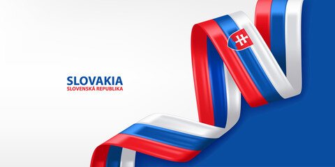 Slovakia 3D ribbon flag. Bent waving 3D flag in colors of the Slovakia national flag. National flag background design.