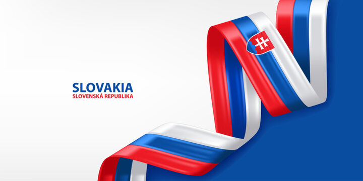 Slovakia 3D ribbon flag. Bent waving 3D flag in colors of the Slovakia national flag. National flag background design. - Powered by Adobe