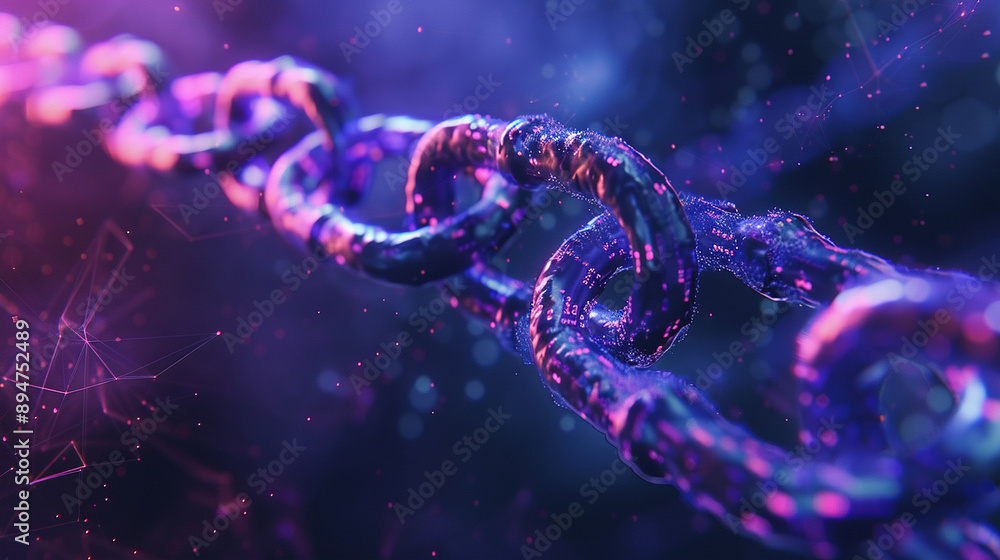 Poster concept digital blockchain technology. blockchain chain with digital network and binary code. smart 