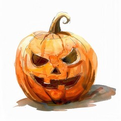 a Carved Pumpkin Jack-o'-lantern clipart, watercolor clipart illustration, lsolated on white background