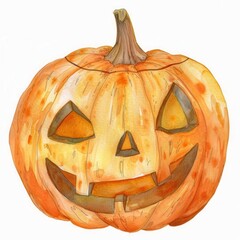 a Carved Pumpkin Jack-o'-lantern clipart, watercolor clipart illustration, lsolated on white background