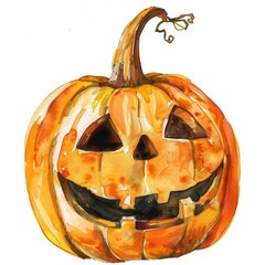a Carved Pumpkin Jack-o'-lantern clipart, watercolor clipart illustration, lsolated on white background