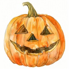 a Carved Pumpkin Jack-o'-lantern clipart, watercolor clipart illustration, lsolated on white background