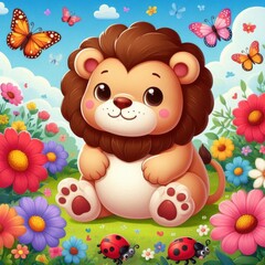 lion with beautiful flowers