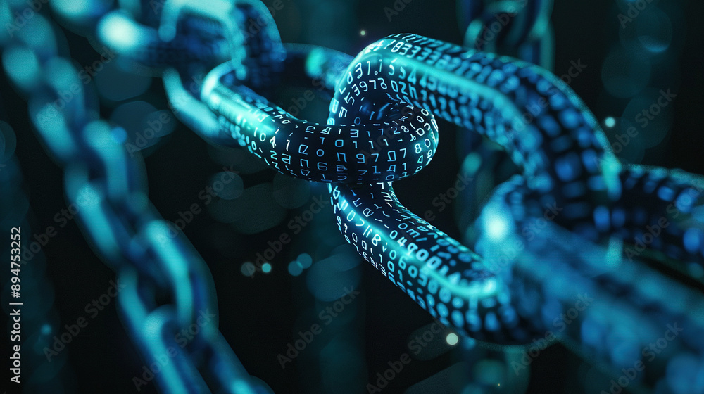 Poster concept digital blockchain technology. blockchain chain with digital network and binary code. smart 
