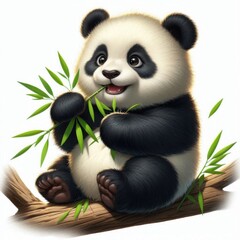 Naklejka premium Panda with bamboo in the white background