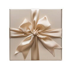 Fototapeta premium Elegant beige gift box with a satin ribbon bow, perfect for special occasions, celebrations, and gifts.