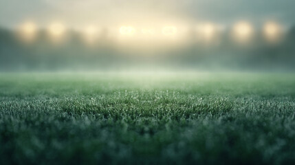 A field of grass is covered in frost and the sky is cloudy