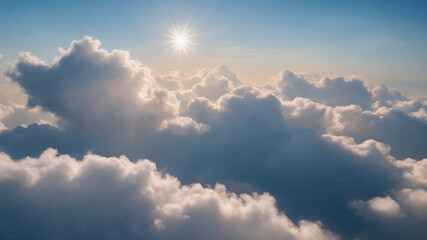 Sunny sky background with fluffy white clouds