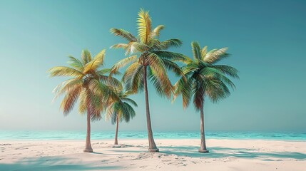 Obraz premium Two palm trees on a beach with the ocean in front of them. Generative AI.