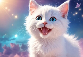 catAdorable White Kitten with Blue Eyes and a Butterfly