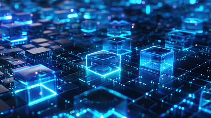 Technology background. Abstract and futuristic depiction of a digital technology network connection in a big. Abstract digital background with glowing network connections and blocks. AI