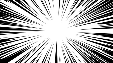 Dynamic horizontal background, template for social media, comics, posts.  Speed line comic background. Manga explosion effect with radial motion elements. Vector graphics