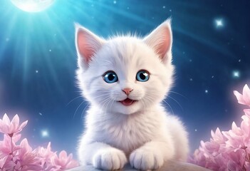 catAdorable White Kitten with Blue Eyes and a Butterfly