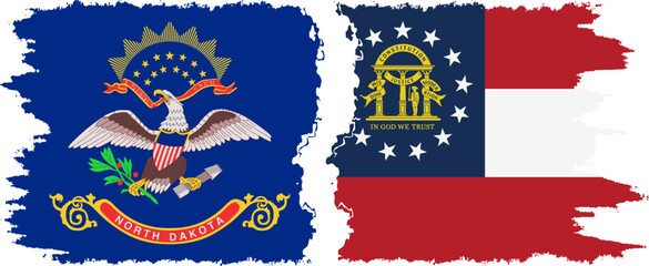 Georgia and North Dakota states grunge brush flags connection, vector