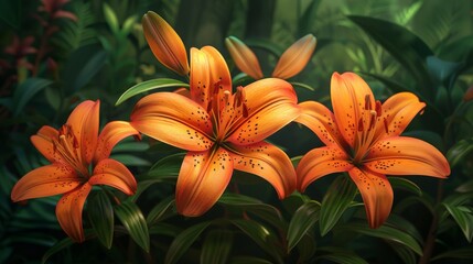 Fototapeta premium Vibrant Flame Lilies in Full Bloom - Detailed Botanical Image with Realistic Depth of Field