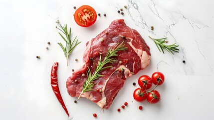 Pristine Raw Steak Displayed on Clean White Surface for Food Photography