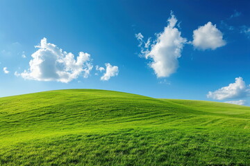 Fototapeta premium Smooth meadow on the hill with blue sky, beautiful landscape