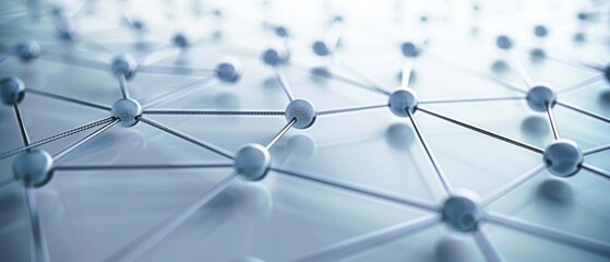 A 3D illustration of a network icon, symbolizing connectivity and communication. The design is minimalistic yet detailed, with clean lines and smooth gradients. The background is kept simple and