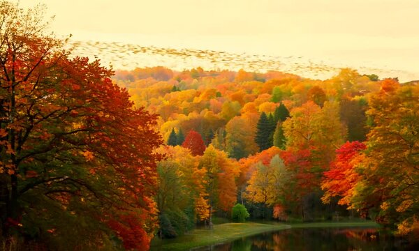 An autumn landscape with a pond 4K Video