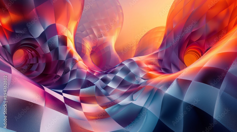 Poster intricate geometric design featuring a series of cubes arranged in an isometric pattern.