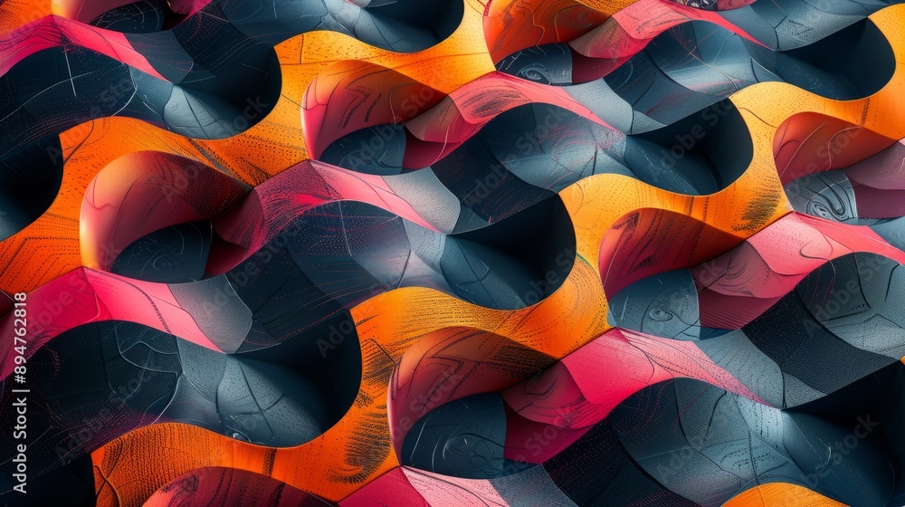 Poster intricate geometric design featuring a series of cubes arranged in an isometric pattern.