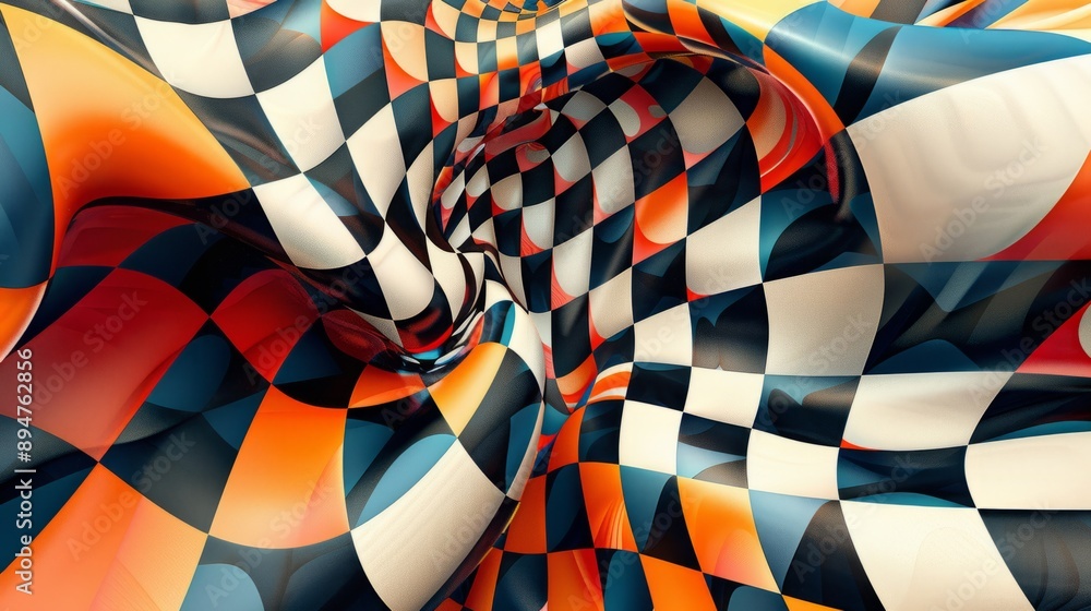 Poster intricate geometric design featuring a series of cubes arranged in an isometric pattern.