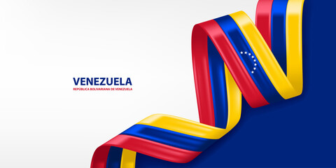Venezuela 3D ribbon flag. Bent waving 3D flag in colors of the Venezuela national flag. National flag background design.