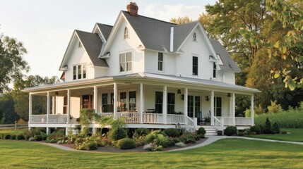 Fototapeta premium Rural Farmhouse with Wrap-around Porch 