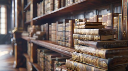 Obraz premium Bookshelves in the library with old books