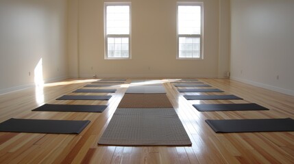 Fototapeta premium Empty Yoga Studio with Neatly Laid Out Mats