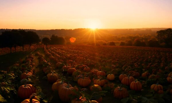 A pumpkin patch at sunset 4K Video
