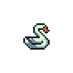 Fototapeta premium Swan. Pixel art character. Wedding invitation. Logo, sticker and embroidery design. Game assets. Flat style icon for children's mobile applications, book illustration. Isolated vector illustration. 