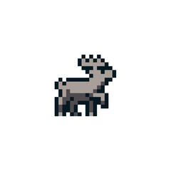 Elk moose with horns pixel art icon, stag deer isolated vector illustration. Game assets 8-bit sprite. Design sticker, logo, mobile app, embroidery.
