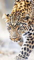 Naklejka premium Leopard poised in hunting stance, sharp eyes