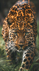 Fototapeta premium Leopard approaching with gaze locked forward