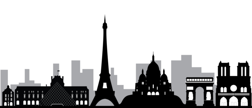 paris eifeltower and skyline black and white png file