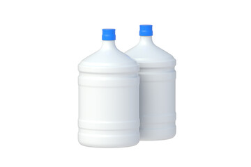 Two opaque bottles with potable water for cooler isolated on white background. Top view. 3d render