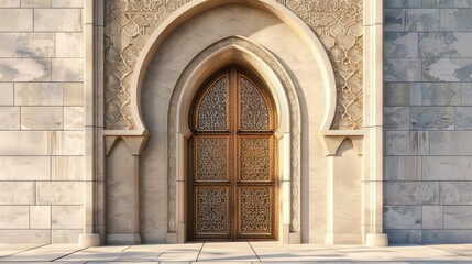 Fototapeta premium Ornate Wooden Doors in an Arabic Architectural Setting