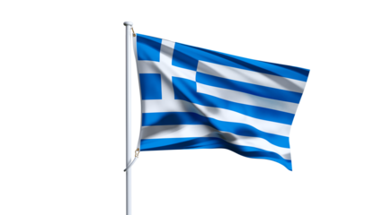 Waving flag of greece isolated on transparent background.