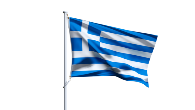 Waving flag of greece isolated on transparent background.