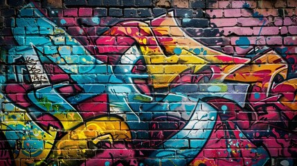 Obraz premium Detailed Street Art with Bright Colors on Brick Wall Background. Generative AI