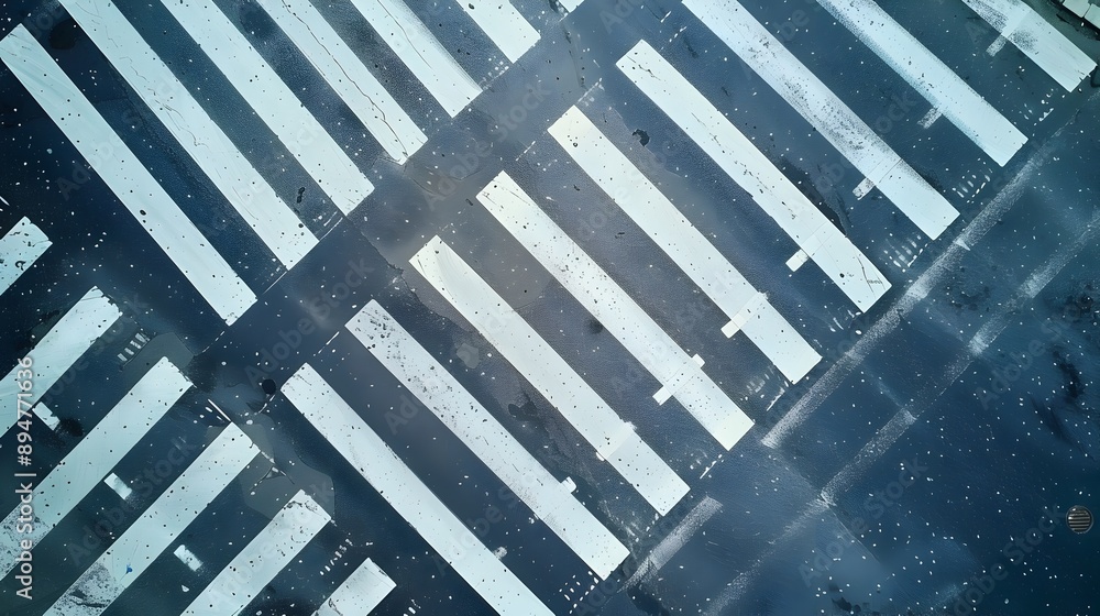 Poster intersection of asphalt roads with zebra crossings and urban design elements