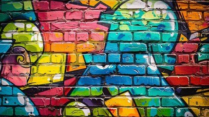 Vibrant Graffiti Artwork on Brick Wall with Various Colors and Patterns. Generative AI