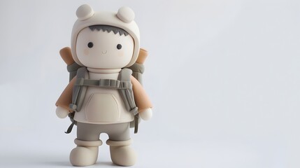 Fototapeta premium Adorable Clay Hiker with Backpack on White Background