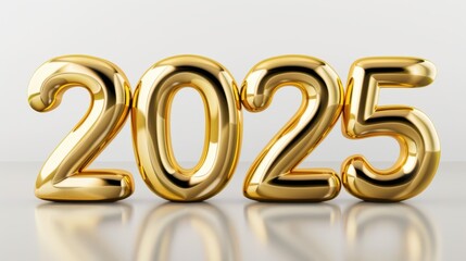 Golden 2025 Numerals on White Background