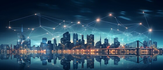 Fototapeta premium Futuristic Cityscape with Network Connection.