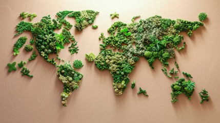 Green world map made of plants
