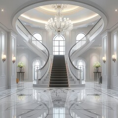 Fototapeta premium Grand Marble Foyer with Chandelier